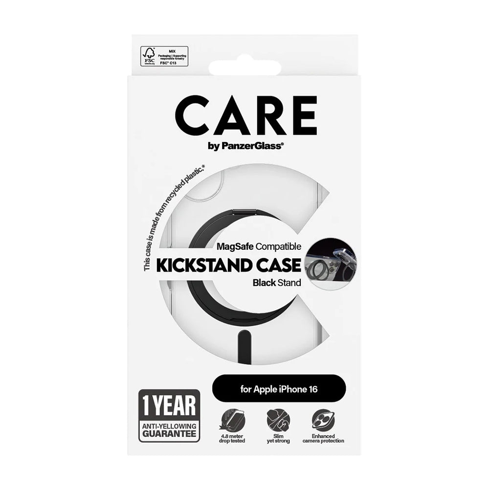 Coque MagSafe pour Apple iPhone 16, PanzerGlass, avec fonction support, Transparente Noire