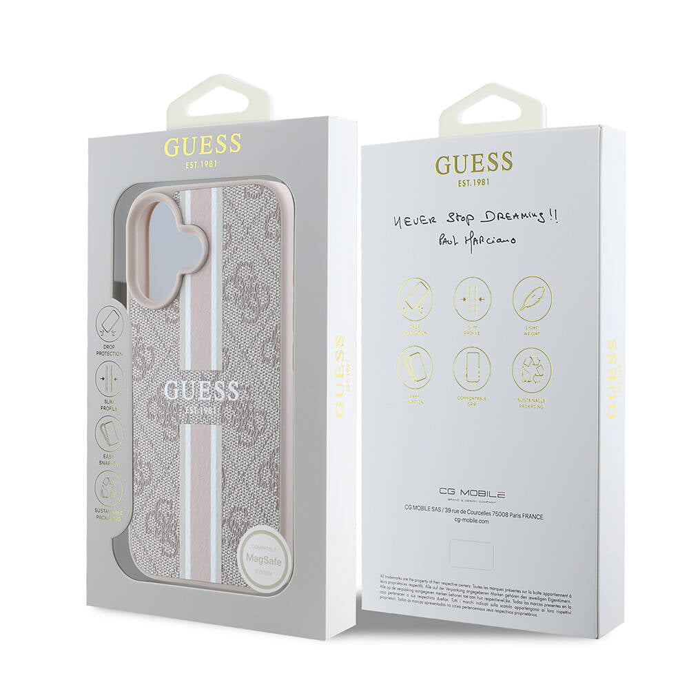 MagSafe hoesje voor Apple iPhone 16 Plus, Guess, 4G Printed Stripes, Roze