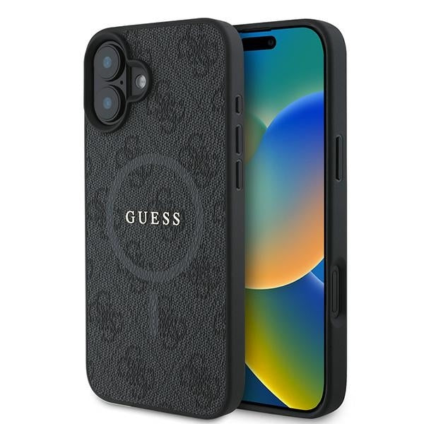 MagSafe Hülle für Apple iPhone 16 Plus, Guess, 4G Ring Classic Logo, Schwarz