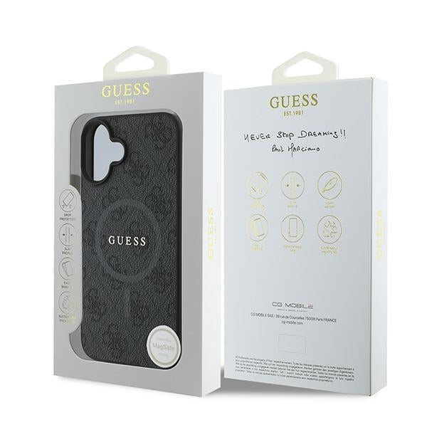 MagSafe Hülle für Apple iPhone 16 Plus, Guess, 4G Ring Classic Logo, Schwarz
