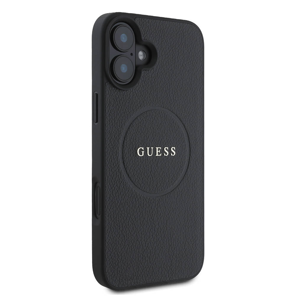 MagSafe Case for Apple iPhone 16 Plus, Guess, Grained Gold Ring, Black