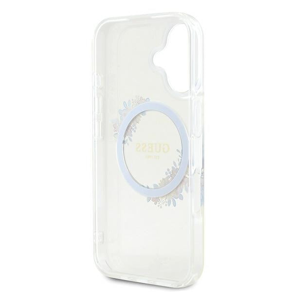 Étui MagSafe pour Apple iPhone 16 Plus, Guess, IML Flowers Wreath, Transparent