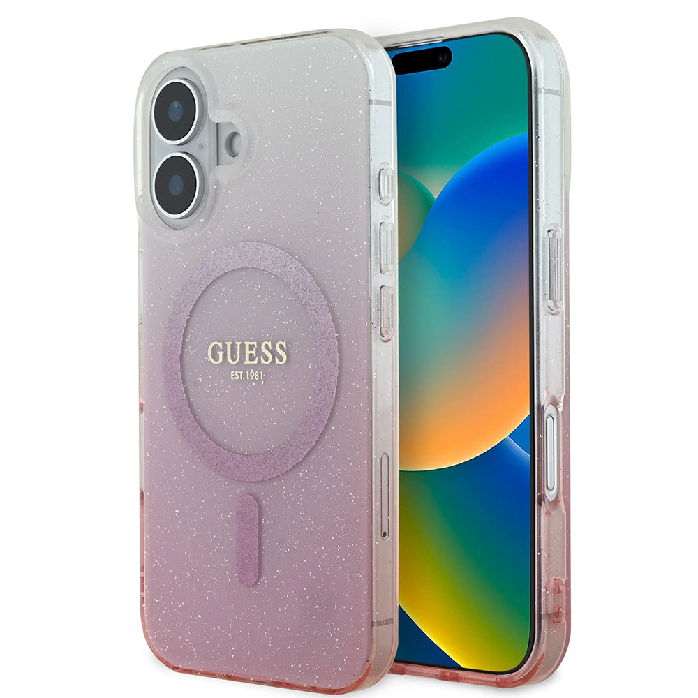 MagSafe hoesje voor Apple iPhone 16 Plus, Guess, IML Glitter Gradient, Roze