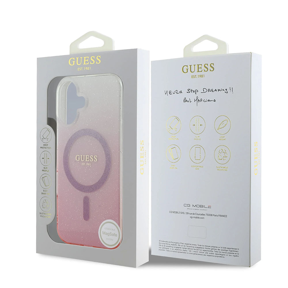 MagSafe hoesje voor Apple iPhone 16 Plus, Guess, IML Glitter Gradient, Roze