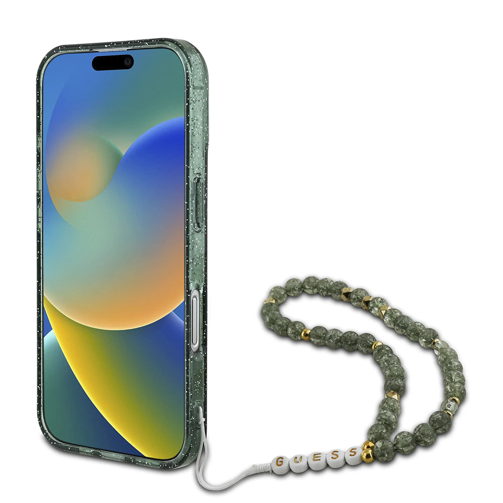MagSafe hoesje voor Apple iPhone 16 Plus, Guess, IML Glitter met Parelband, Groen
