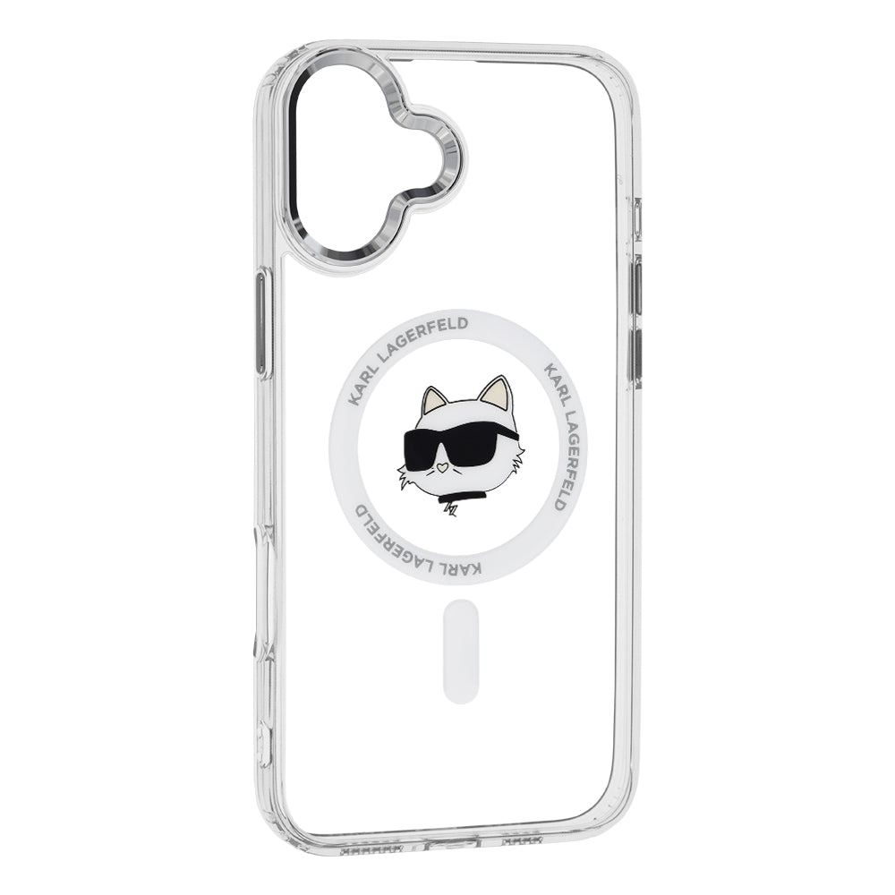 MagSafe Hülle für Apple iPhone 16 Plus, Karl Lagerfeld, IML Metal Choupette's Head, Weiß