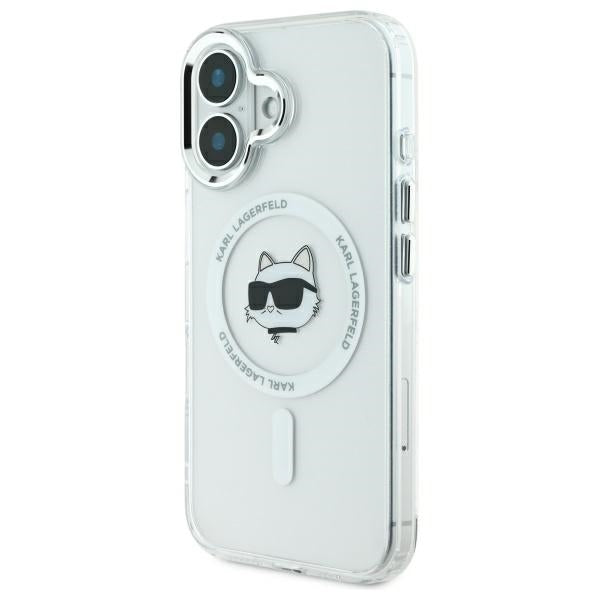 MagSafe Hülle für Apple iPhone 16 Plus, Karl Lagerfeld, IML Metal Choupette's Head, Weiß