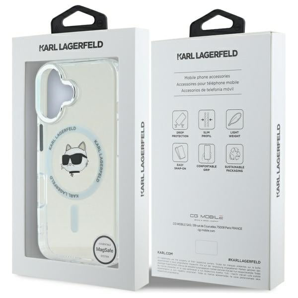 MagSafe Hülle für Apple iPhone 16 Plus, Karl Lagerfeld, IML Metal Choupette's Head, Weiß
