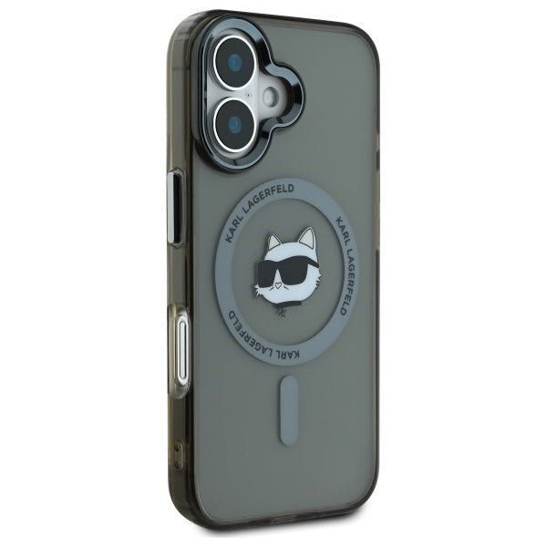MagSafe Case for Apple iPhone 16 Plus, Karl Lagerfeld, IML Metal Choupette's Head, Black