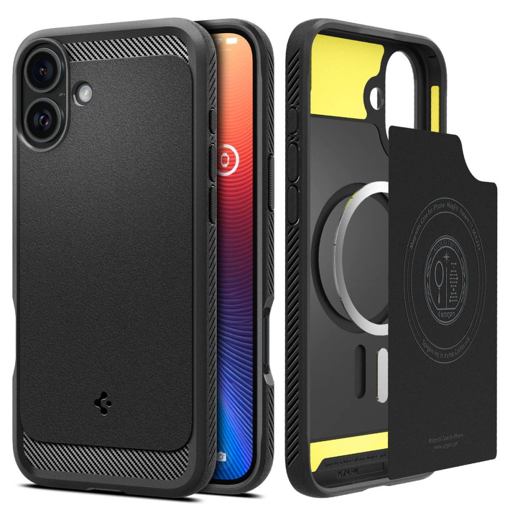 MagSafe hoesje voor Apple iPhone 16 Plus, Spigen, Rugged Armor, Matzwart