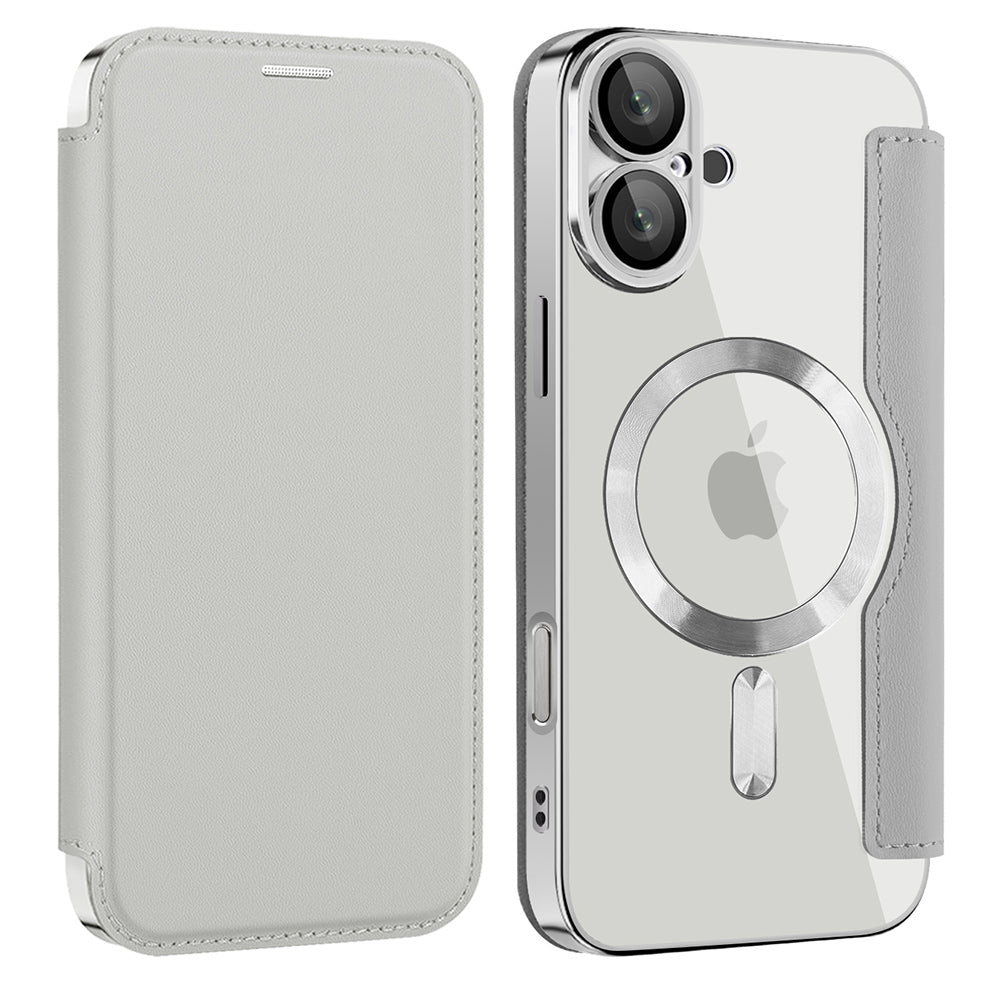 Coque MagSafe pour Apple iPhone 16 Plus, Techsuit, SmartMag Book, Gris