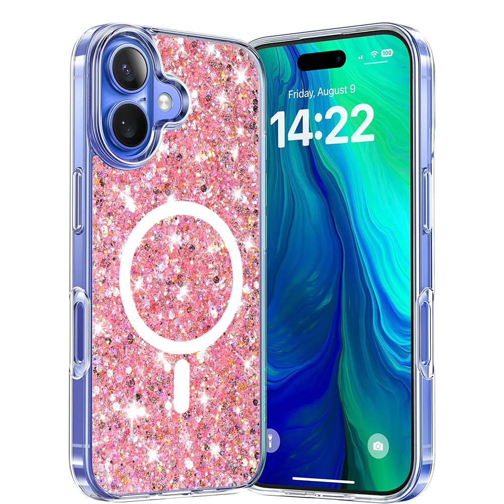Coque MagSafe pour Apple iPhone 16 Plus, Techsuit, Paillettes Scintillantes, Rose