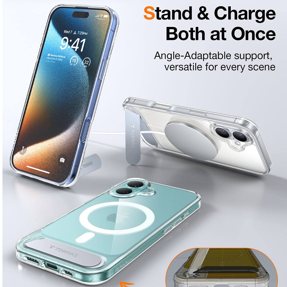 MagSafe Hülle für Apple iPhone 16 Plus, Torras, Pstand, Transparent