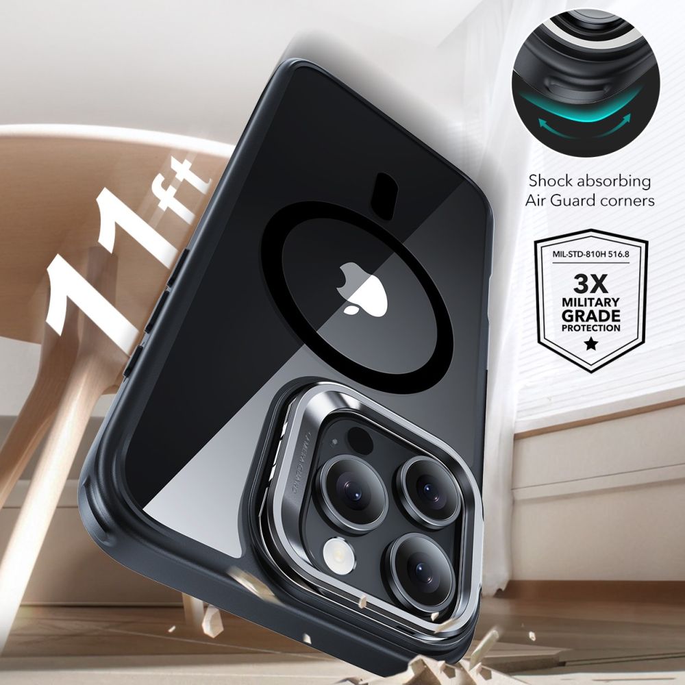MagSafe hoesje voor Apple iPhone 16 Pro, ESR, Classic Hybrid Kickstand met Schermbeschermer, Transparant Zwart