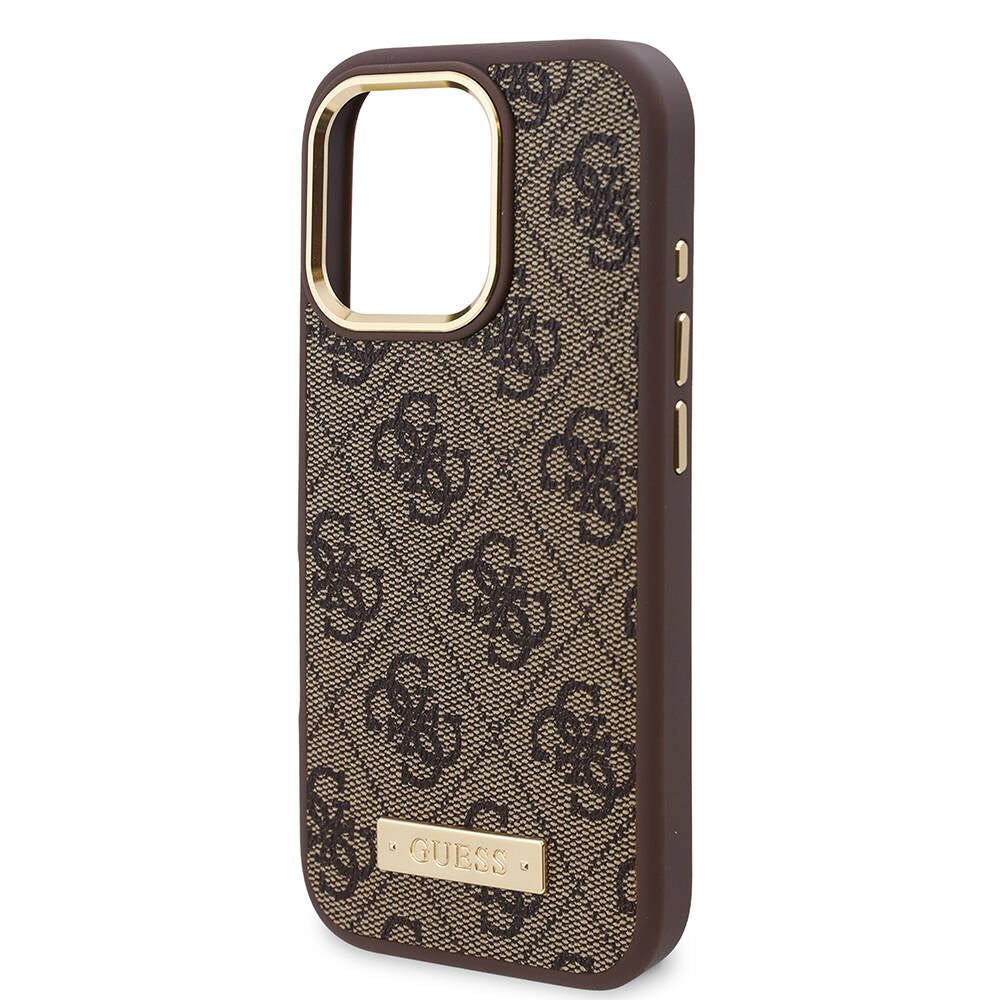 Coque MagSafe pour Apple iPhone 16 Pro, Guess, Plaque Logo 4G, Bleue