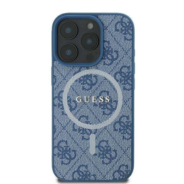 MagSafe hoesje voor Apple iPhone 16 Pro, Guess, 4G Ring Classic Logo, Blauw