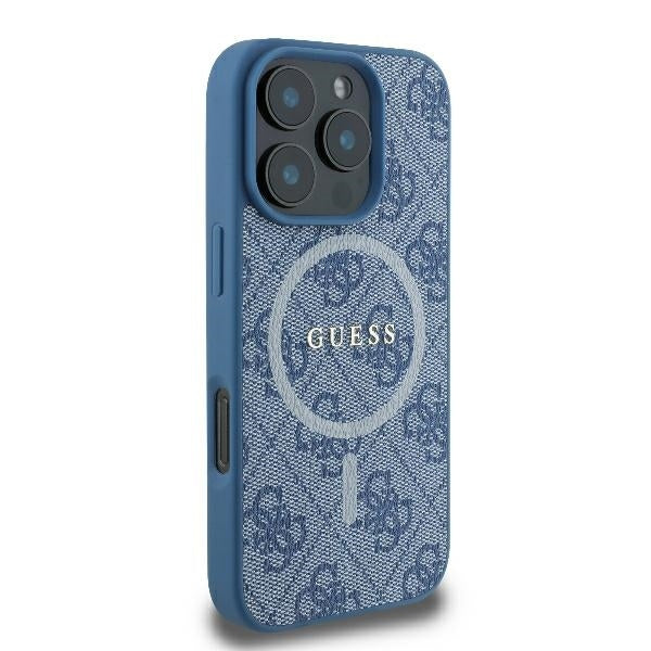 MagSafe hoesje voor Apple iPhone 16 Pro, Guess, 4G Ring Classic Logo, Blauw