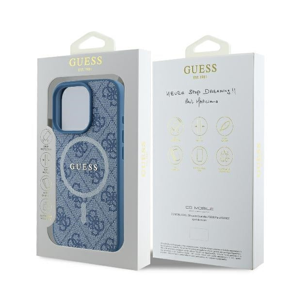 MagSafe hoesje voor Apple iPhone 16 Pro, Guess, 4G Ring Classic Logo, Blauw