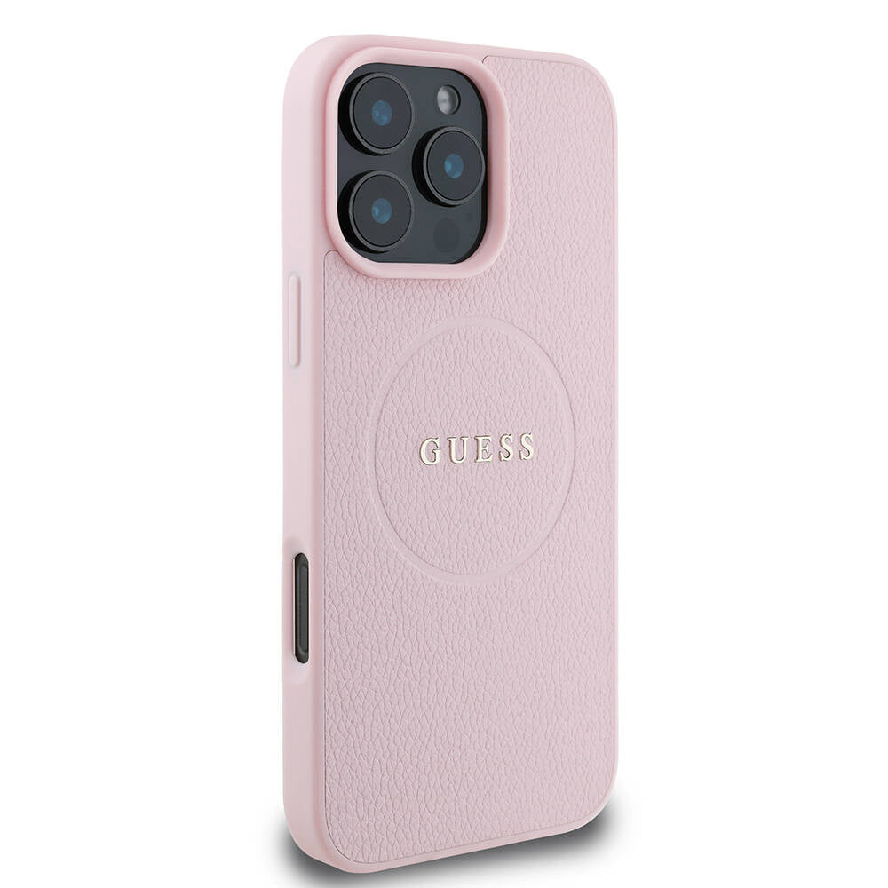 MagSafe Case for Apple iPhone 16 Pro, Guess, Grained Gold Ring, Pink