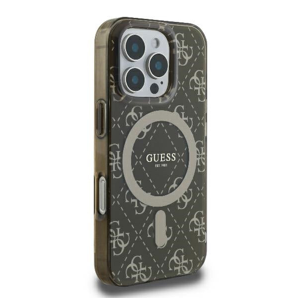 Étui MagSafe pour Apple iPhone 16 Pro, Guess, IML 4G Background, Marron