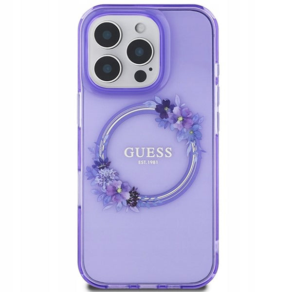 MagSafe hoesje voor Apple iPhone 16 Pro, Guess, IML Flowers Wreath, Paars