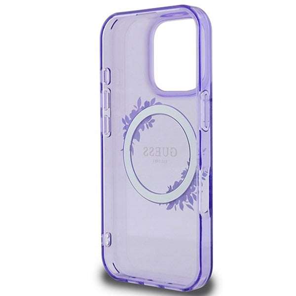 MagSafe hoesje voor Apple iPhone 16 Pro, Guess, IML Flowers Wreath, Paars