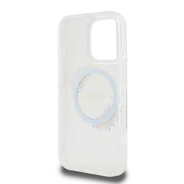 MagSafe Hülle für Apple iPhone 16 Pro, Guess, IML Flowers Wreath, Transparent