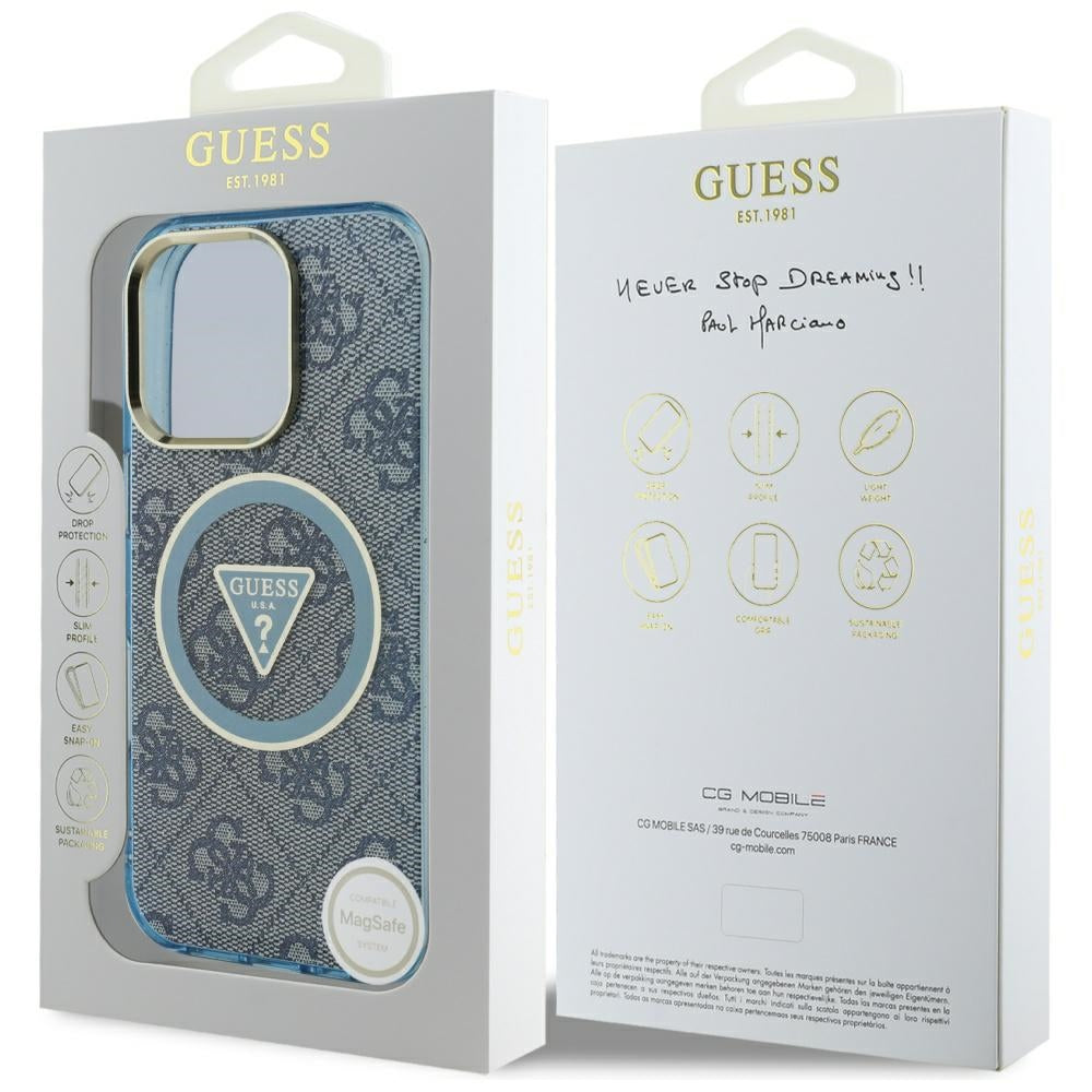 Étui MagSafe pour Apple iPhone 16 Pro, Guess, IML Glitter 4G Circle Triangle, Bleu