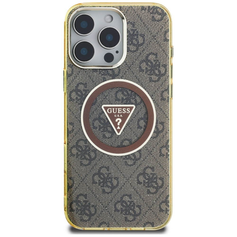 MagSafe hoesje voor Apple iPhone 16 Pro, Guess, IML Glitter 4G Circle Triangle, Bruin