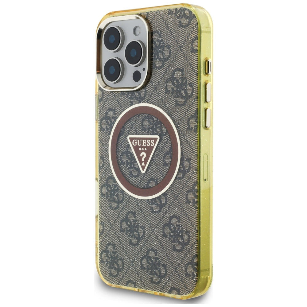 MagSafe hoesje voor Apple iPhone 16 Pro, Guess, IML Glitter 4G Circle Triangle, Bruin
