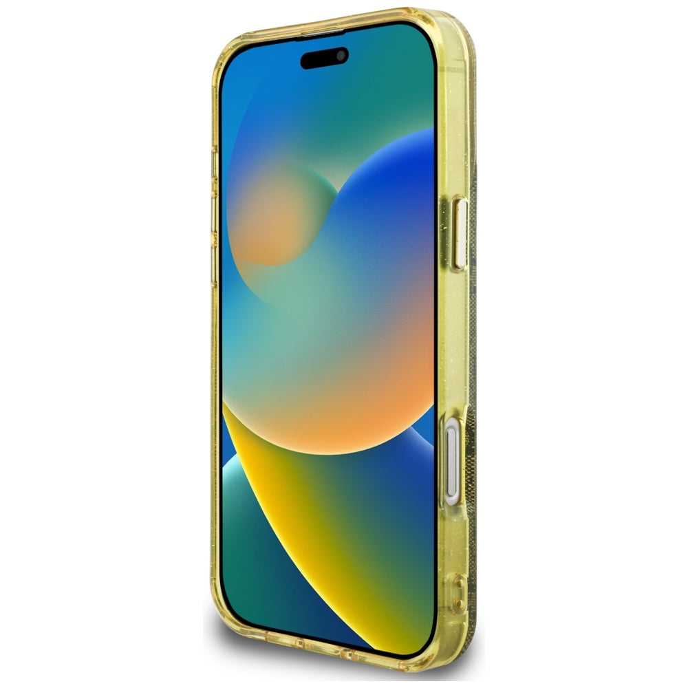 MagSafe hoesje voor Apple iPhone 16 Pro, Guess, IML Glitter 4G Circle Triangle, Bruin