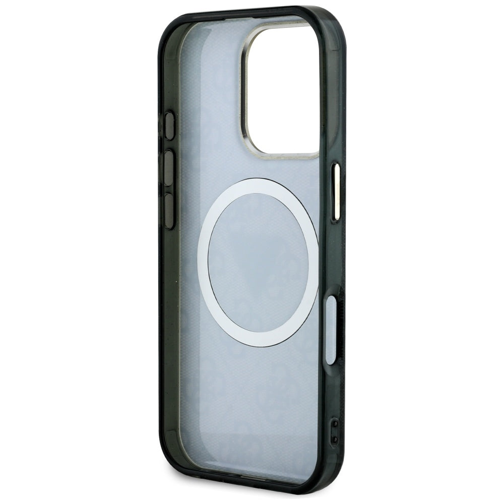 MagSafe hoesje voor Apple iPhone 16 Pro, Guess, IML Glitter 4G Circle Triangle, Zwart