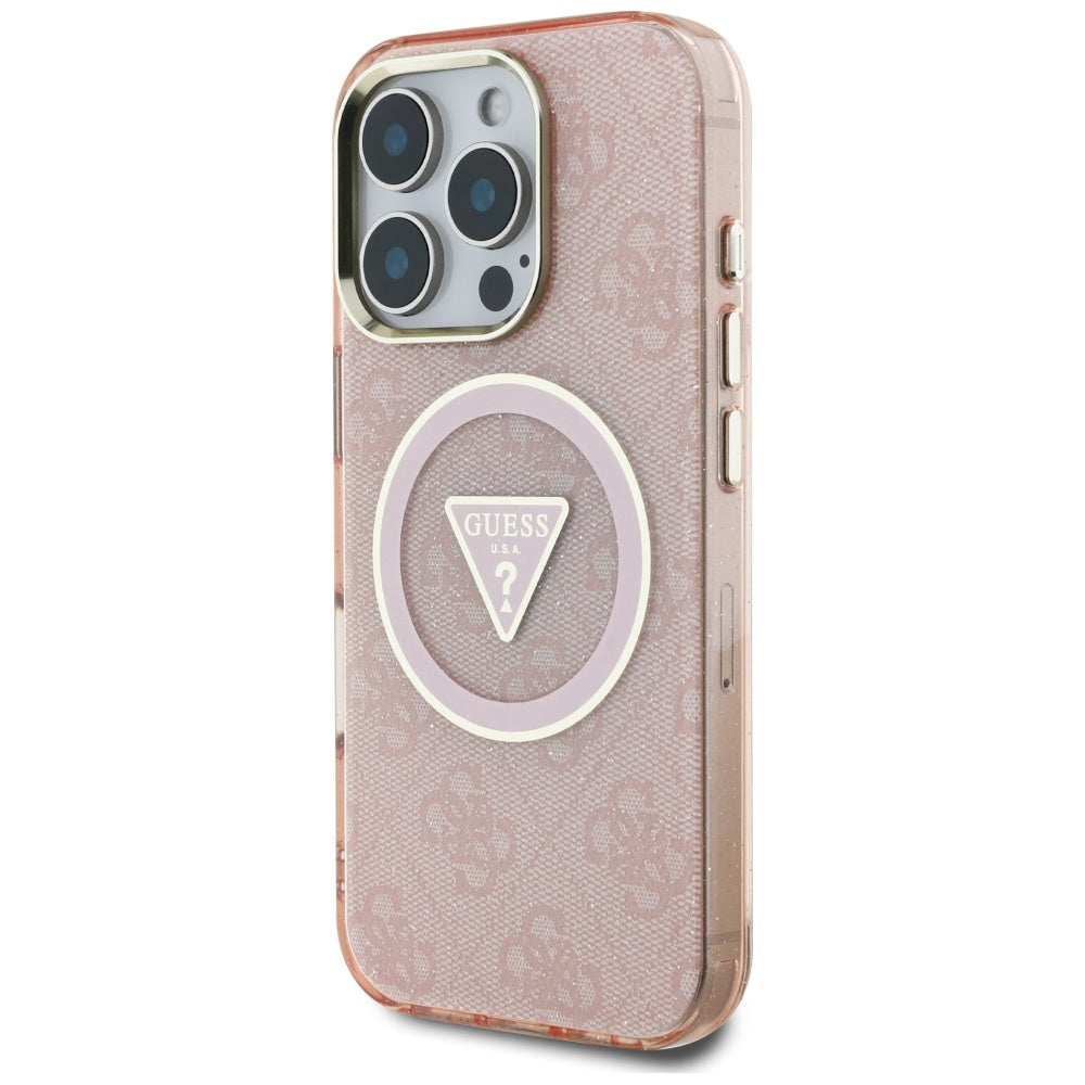 MagSafe hoesje voor Apple iPhone 16 Pro, Guess, IML Glitter 4G Circle Triangle, Roze