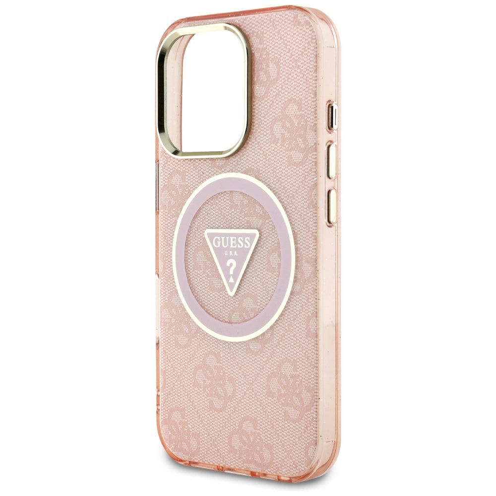 MagSafe hoesje voor Apple iPhone 16 Pro, Guess, IML Glitter 4G Circle Triangle, Roze