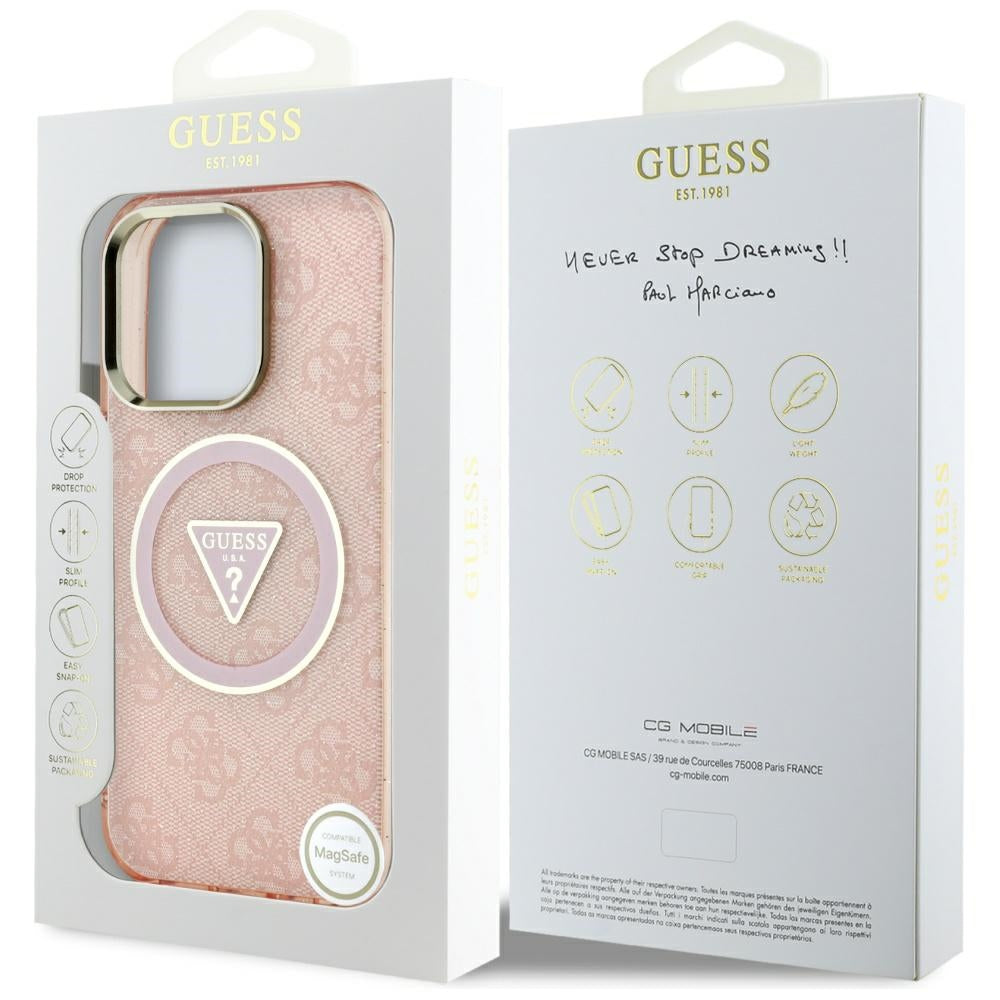 MagSafe hoesje voor Apple iPhone 16 Pro, Guess, IML Glitter 4G Circle Triangle, Roze