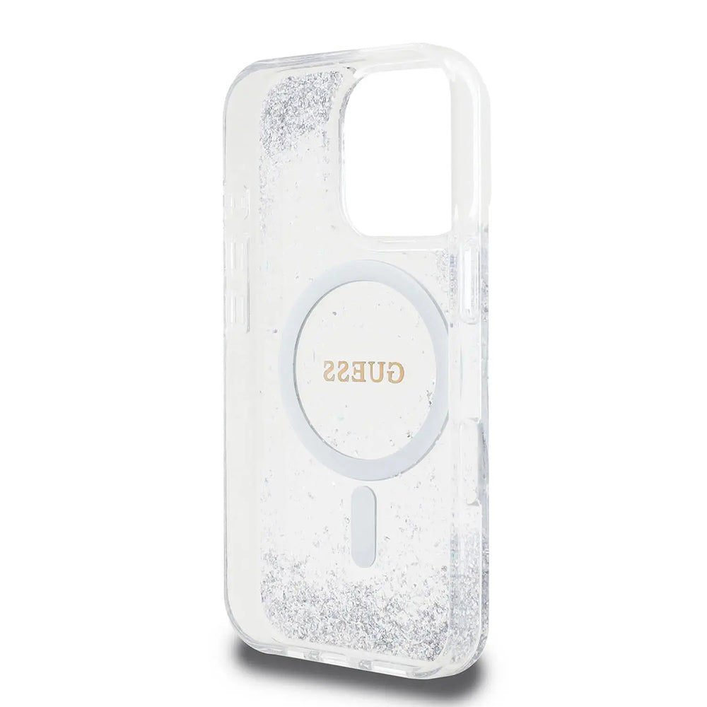Coque MagSafe pour Apple iPhone 16 Pro, Guess, IML Glitter Gradient, Argentée