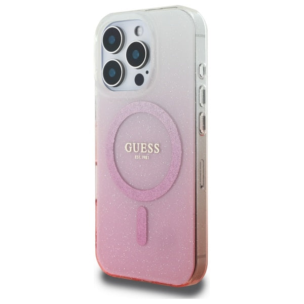 MagSafe hoesje voor Apple iPhone 16 Pro, Guess, IML Glitter Gradient, Roze