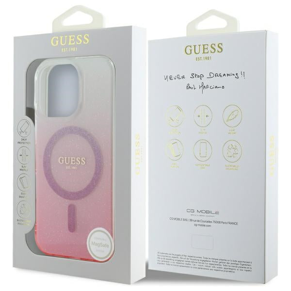 MagSafe hoesje voor Apple iPhone 16 Pro, Guess, IML Glitter Gradient, Roze