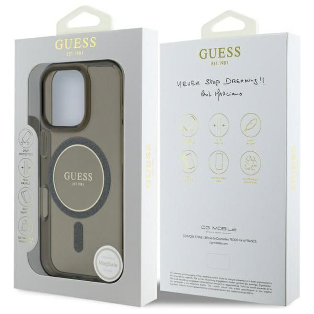 Étui MagSafe pour Apple iPhone 16 Pro, Guess, IML Glitter Ring, Noir