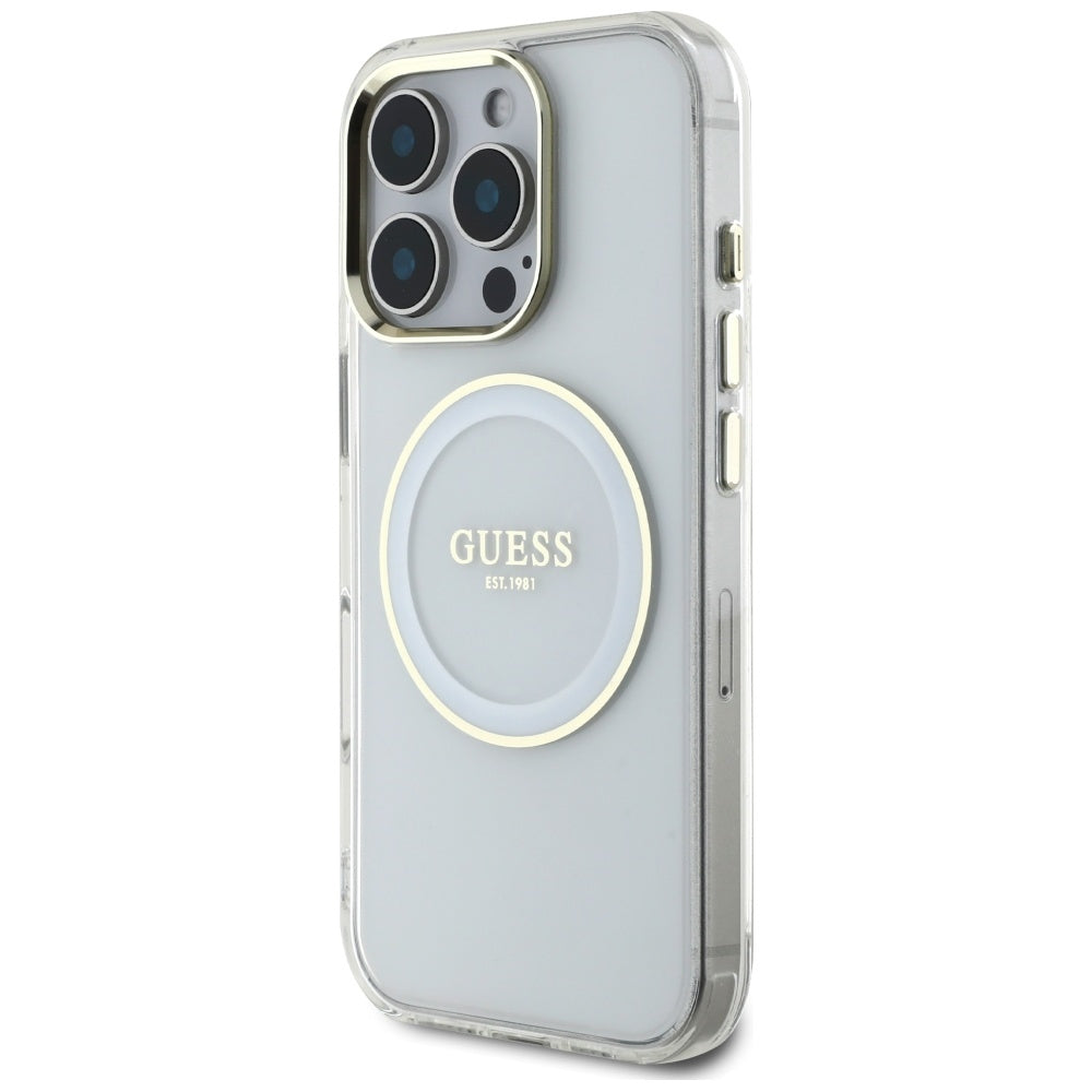 MagSafe hoesje voor Apple iPhone 16 Pro, Guess, IML Metal Colored Circle, Wit