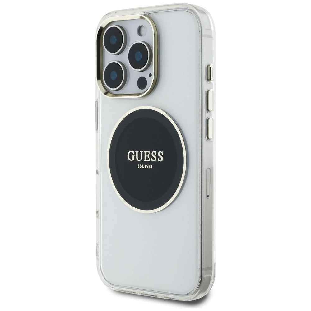 MagSafe hoesje voor Apple iPhone 16 Pro, Guess, IML Metal Colored Circle, Zwart