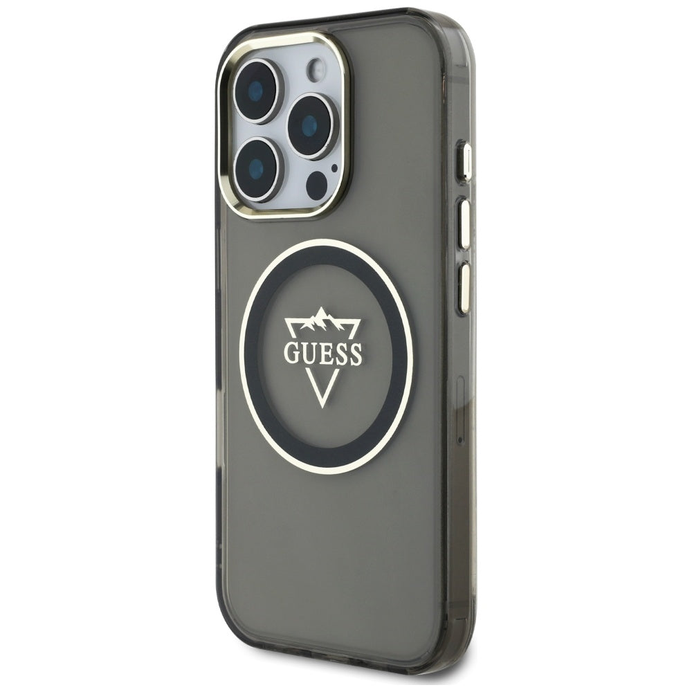 Coque MagSafe pour Apple iPhone 16 Pro, Guess, logo IML Metal Mountain, Noire