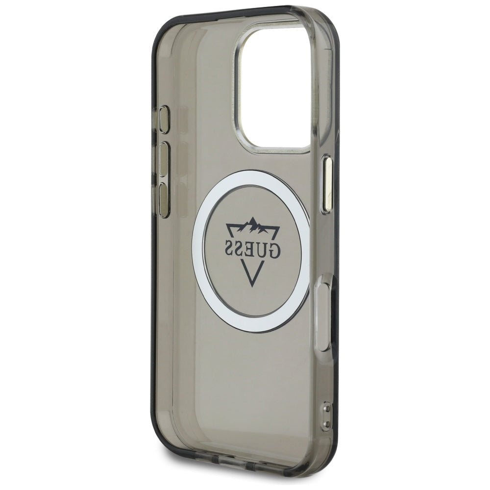 Coque MagSafe pour Apple iPhone 16 Pro, Guess, logo IML Metal Mountain, Noire