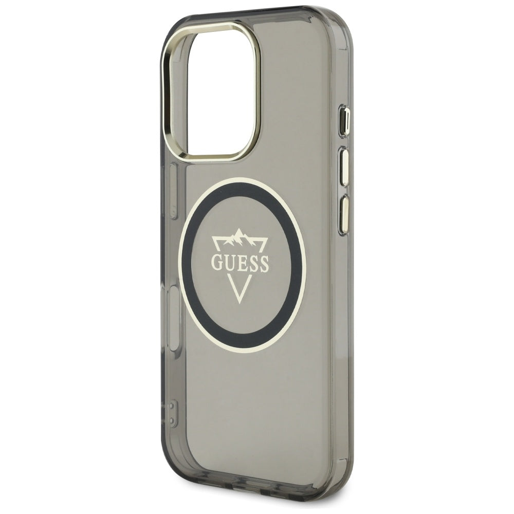 Coque MagSafe pour Apple iPhone 16 Pro, Guess, logo IML Metal Mountain, Noire