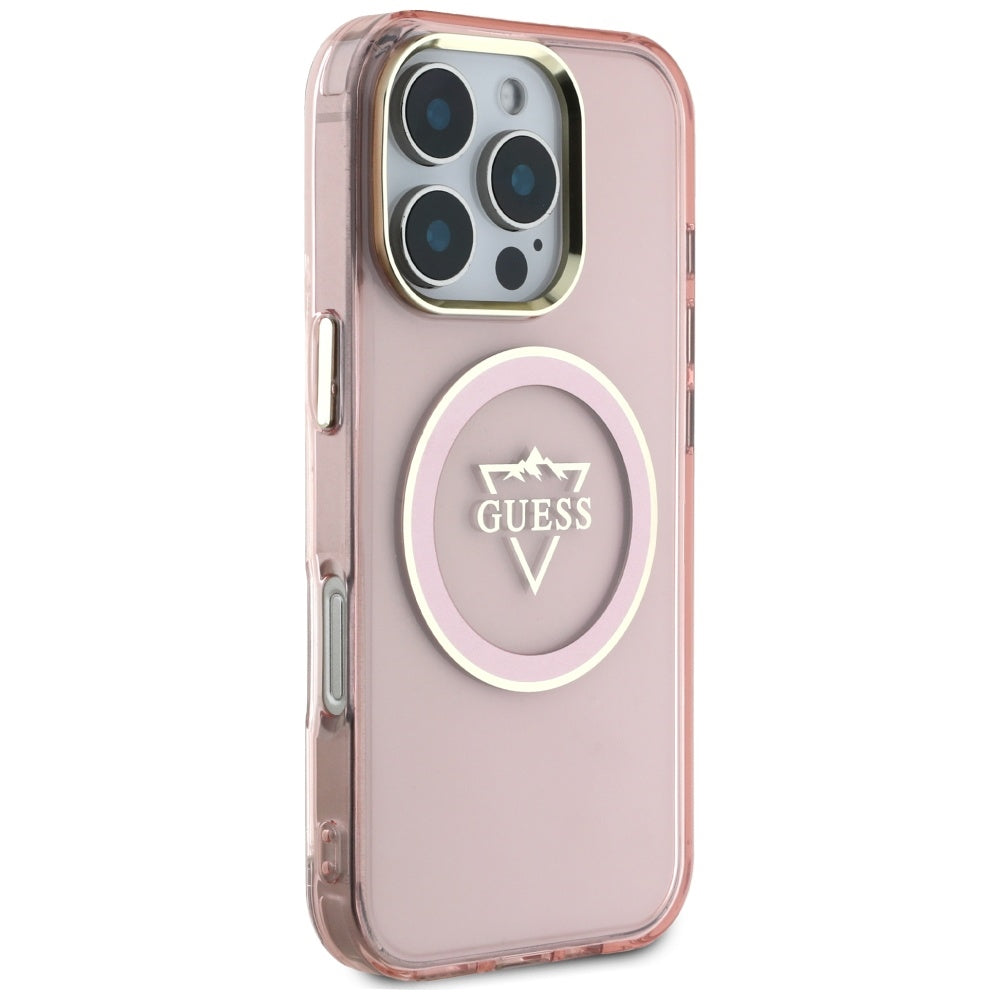 MagSafe hoesje voor Apple iPhone 16 Pro, Guess, IML Metal Mountain Logo, Roze