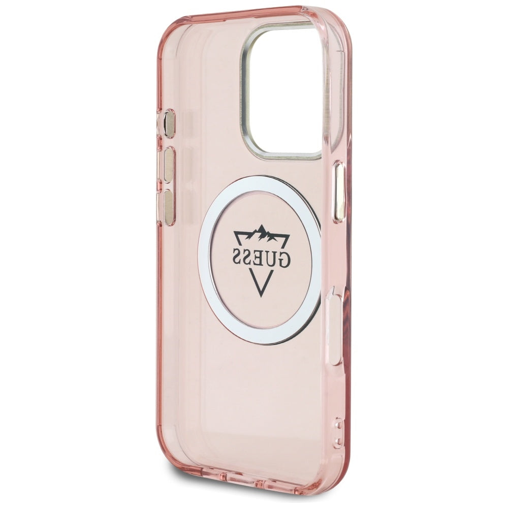 MagSafe hoesje voor Apple iPhone 16 Pro, Guess, IML Metal Mountain Logo, Roze