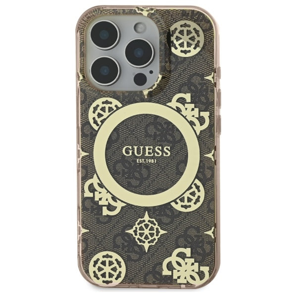 MagSafe hoesje voor Apple iPhone 16 Pro, Guess, IML Peony On 4G Background, Bruin