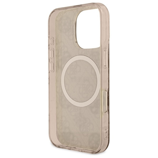 MagSafe hoesje voor Apple iPhone 16 Pro, Guess, IML Peony On 4G Background, Bruin