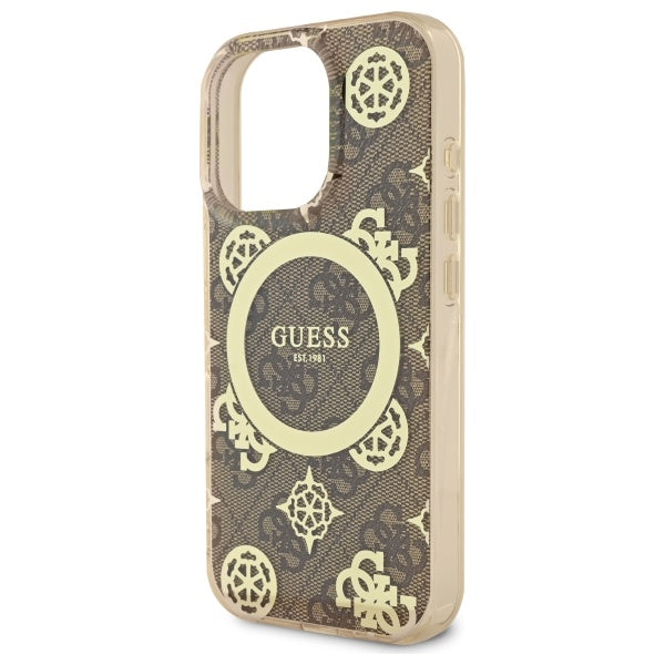 MagSafe hoesje voor Apple iPhone 16 Pro, Guess, IML Peony On 4G Background, Bruin