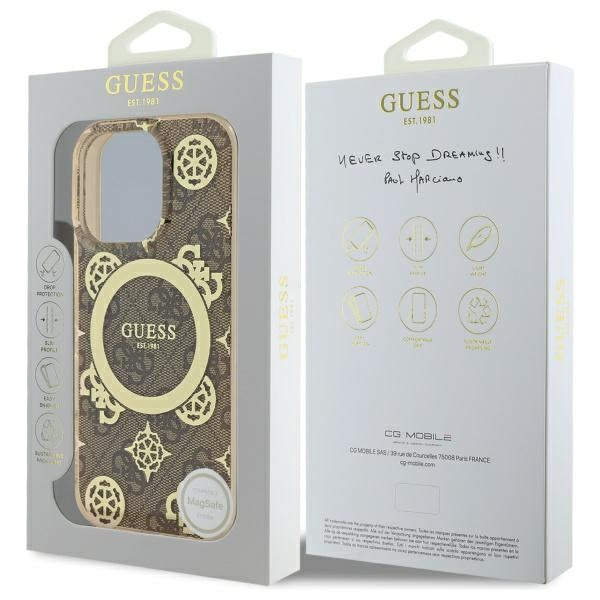 MagSafe hoesje voor Apple iPhone 16 Pro, Guess, IML Peony On 4G Background, Bruin